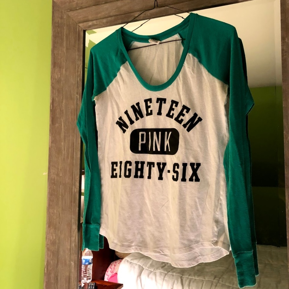 VS PINK Baseball Tee w/ Teal Sleeves